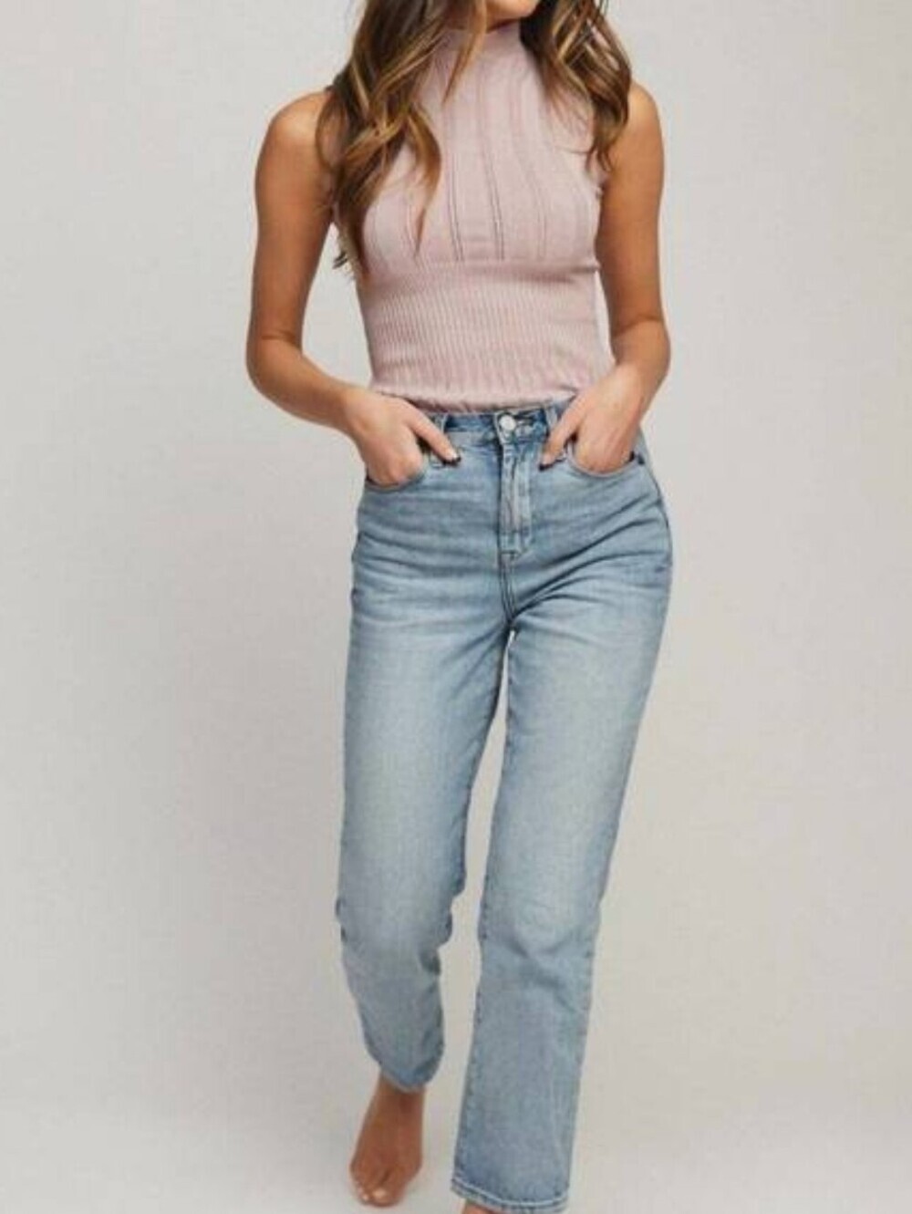 New W Tags Revolve 525 AMERICA Ruffle Neck Tank Top in Mauve Pink Sz S